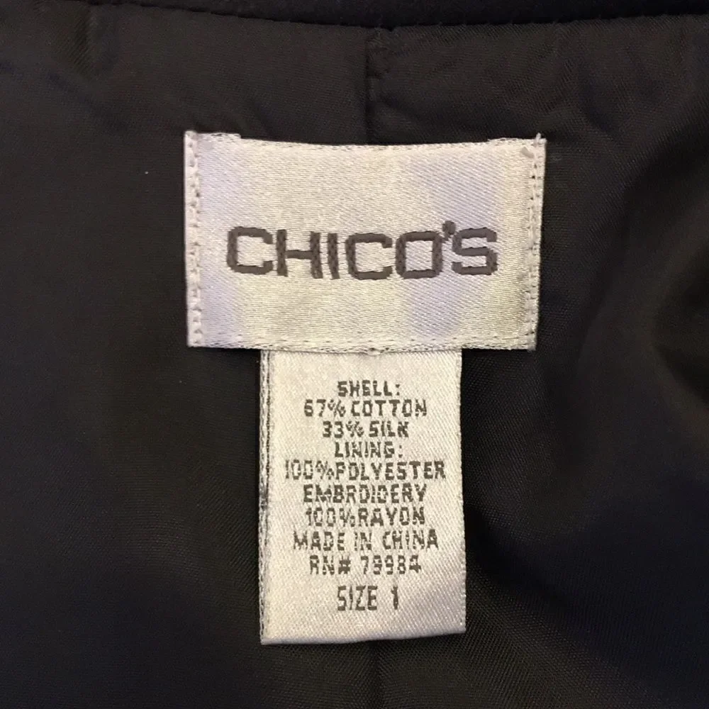 Chico’s black while pink embroidered blazer